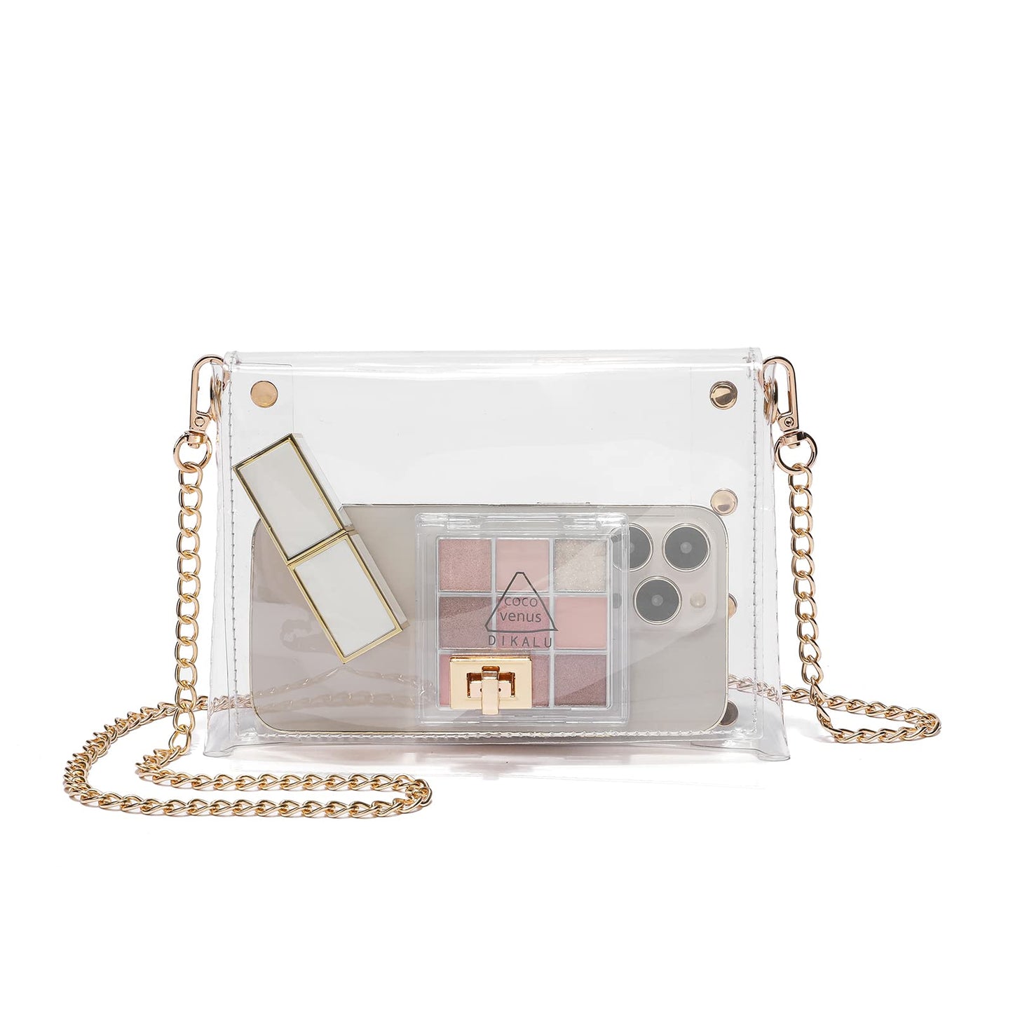 YueBags Small Clear Purse Stadium Approved for Women,Cute Clear Crossbody Bag for Sports Event,Concert,Gameday(Gold)