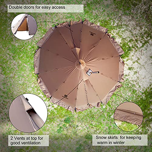 OneTigris Rock Fortress Hot Tent with Stove Jack, 4 Season, 4-6 Person Tipi for Camping, Backpacking, Hunting, Fishing - W...