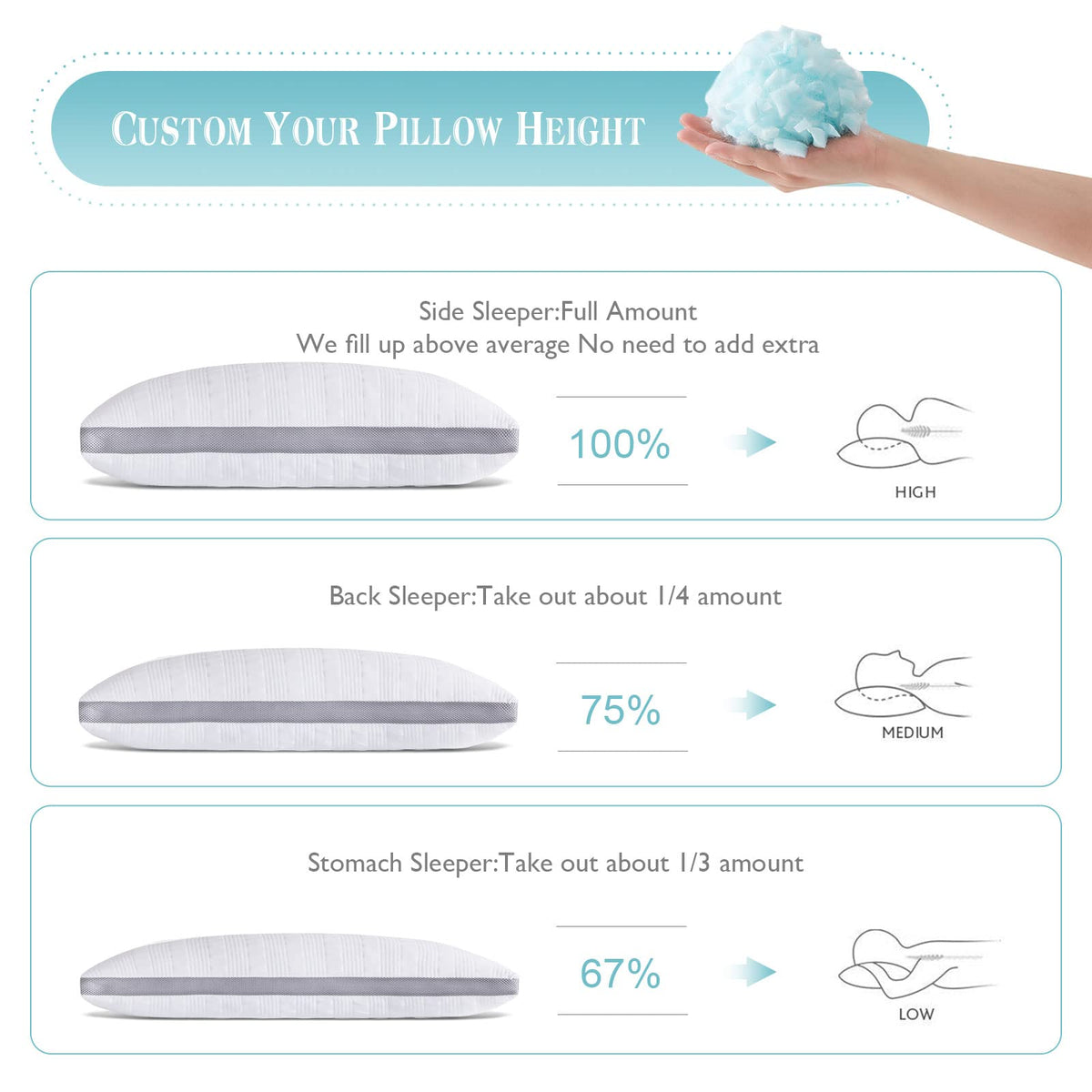 Meoflaw Cooling Pillows King Size Set of 2,Shredded Memory Foam Bed Pillows for Sleeping, Supportive King Pillows for Back & Side Sleepers,Adjustable King Size with Removable Cover