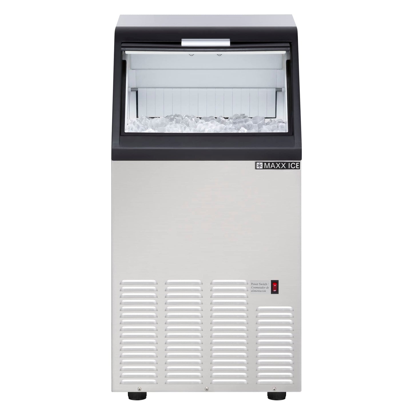 Maxx Ice MIM75 Commercial Ice Maker Machine, Stainless Steel Self-Contained Undercounter Design Makes Bullet Cubes with 25-Pound Storage, 75-lbs, Metallic