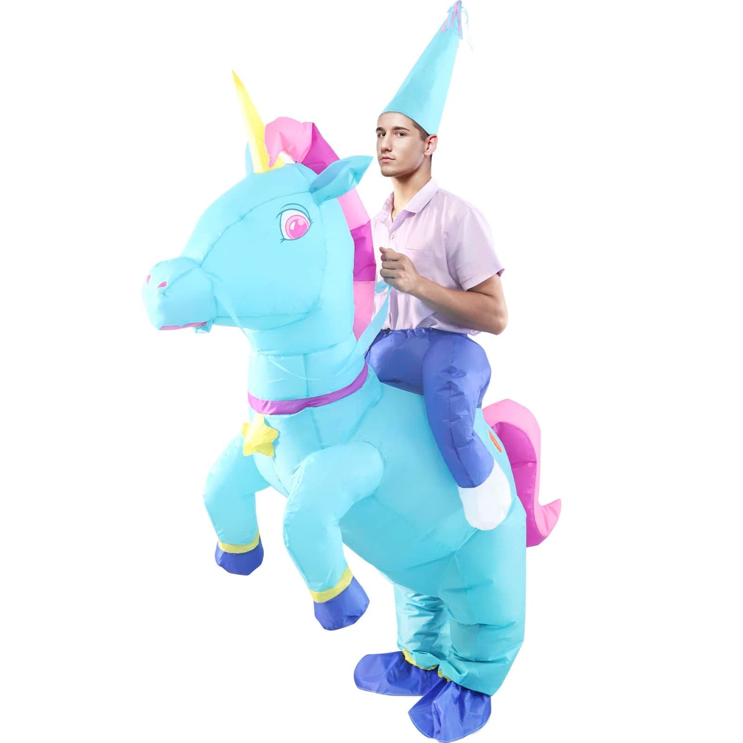 HZGDEJTG Riding Unicorn Inflatable Suit Blue Adult Style, Best Decoration for Party, Gathering, Holiday Celebration, Halloween and other festivals