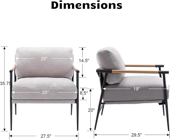 HEAH-YO Modern Accent Chairs Set of 2, Upholstered Chenille Living Room Chairs with Backrests, Comfy Reading Armchairs for Bedroom, Gray