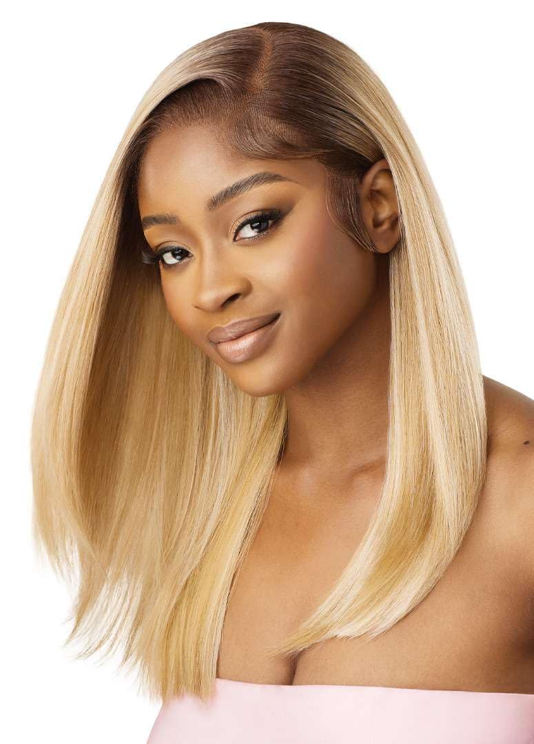 Outre Airtied 100% Fully Hand-Tied Wig - Human Hair Blend - Sleek Yaki 20 (DR4/TIRAMISU)