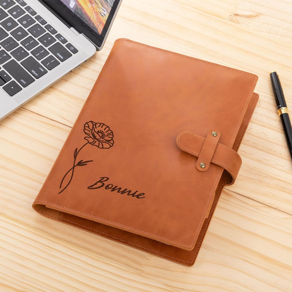 GSTFY Personalized Name Leather Sketchbook Cover with Birth Flower Custom Birth Flower PU Leather Book Cover with Pencil Case Artist Sketch Pad Case Birthday Gift for Painter Teacher Student