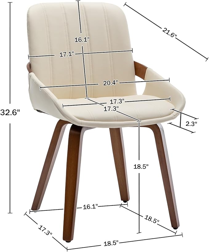 YOUUGIOR Mid Century Modern Faux Leather Upholstered Dining Chairs,Armless Accent Chairs with Sturdy Natural Wood Legs,Bamboo Backrest Support for Kitchen&Dining Room Chairs(1PCS,Beige)
