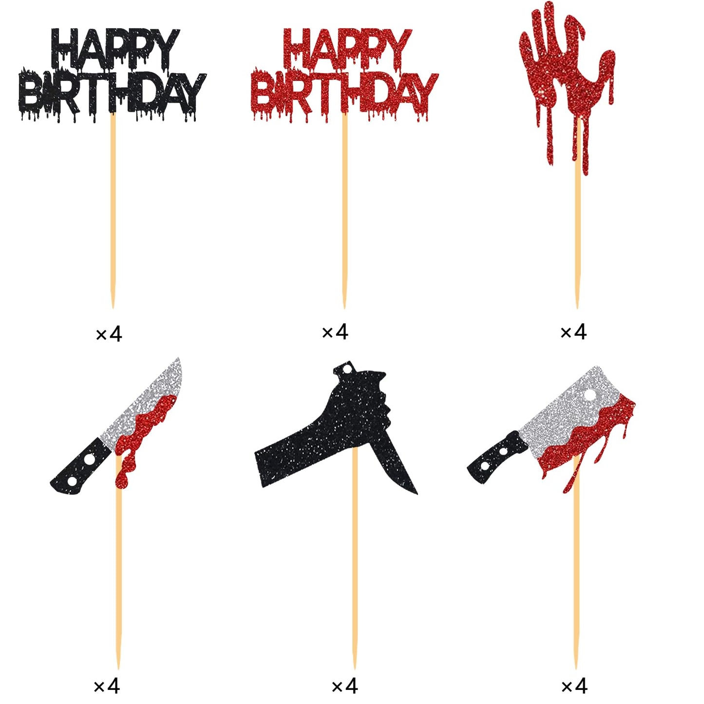 Halloween Birthday Cupcake Toppers Horror Movie Themed Blood Knife Killer Party Cake Decorations Spooky Food Picks
