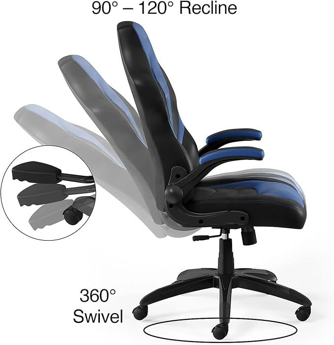 STAPLES Emerge Vortex Bonded Leather Gaming Chair, Black and Blue, 2/Pack (58293-CCVS)