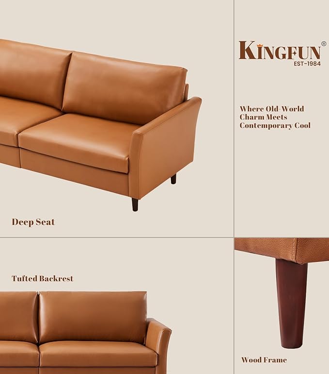 Kingfun Living Room Furniture Sets, 3 Seater Sofa and Loveseat, Mid Century Modern Sofa Set, Faux Leather Couch with Solid Wood Frame for Living Room & Bedroom, Mid Brown