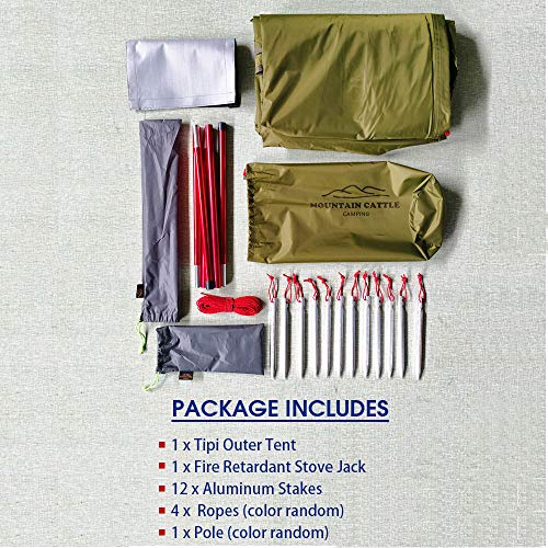 4 Persons 5lb Lightweight Tipi Hot Tents with Stove Jack, 7'3" Standing Room, Teepee Tent for Hunting Family Team Backpack...