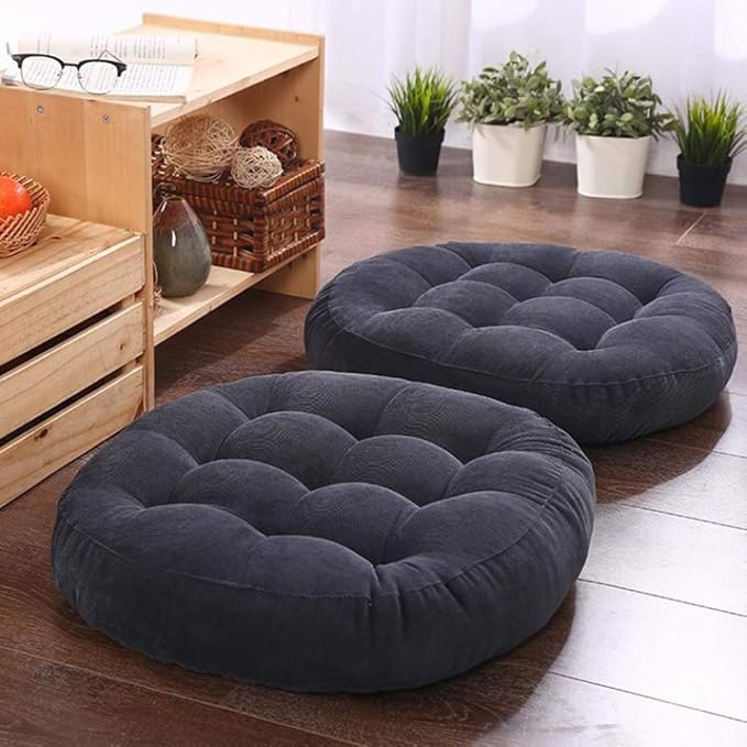 Tiita Indoor/Outdoor Round Seat Cushions 22" x 22" Meditation Floor Pillows Set of 2 for Seating Reading Book Patio Chair Pads for Garden Living Room Balcony, Black