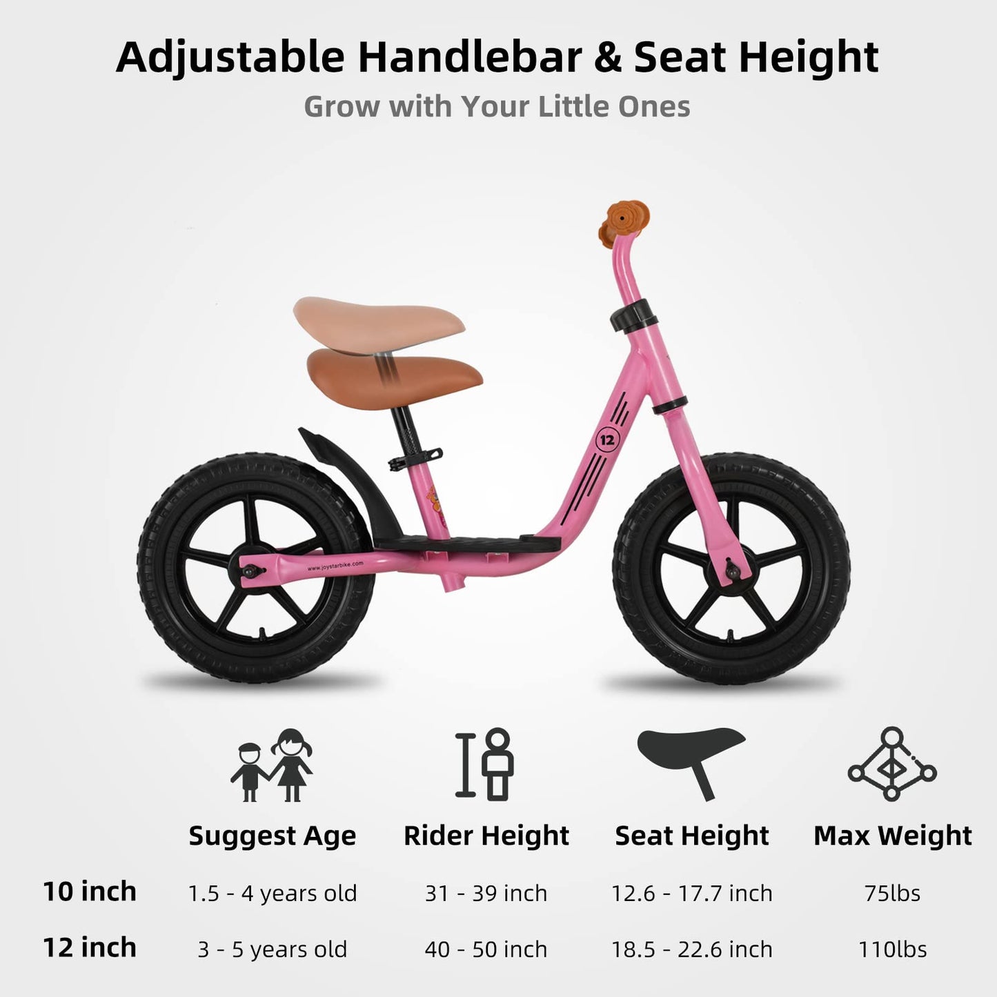 JOYSTAR 10 Inch Toddler Balance Bike 2 Year Old Push Bicycle with Footrest 10" Glider Bikes No Pedal Bicycle Training Bikes Baby Birthday Gifts for 2-4 Girls Pink