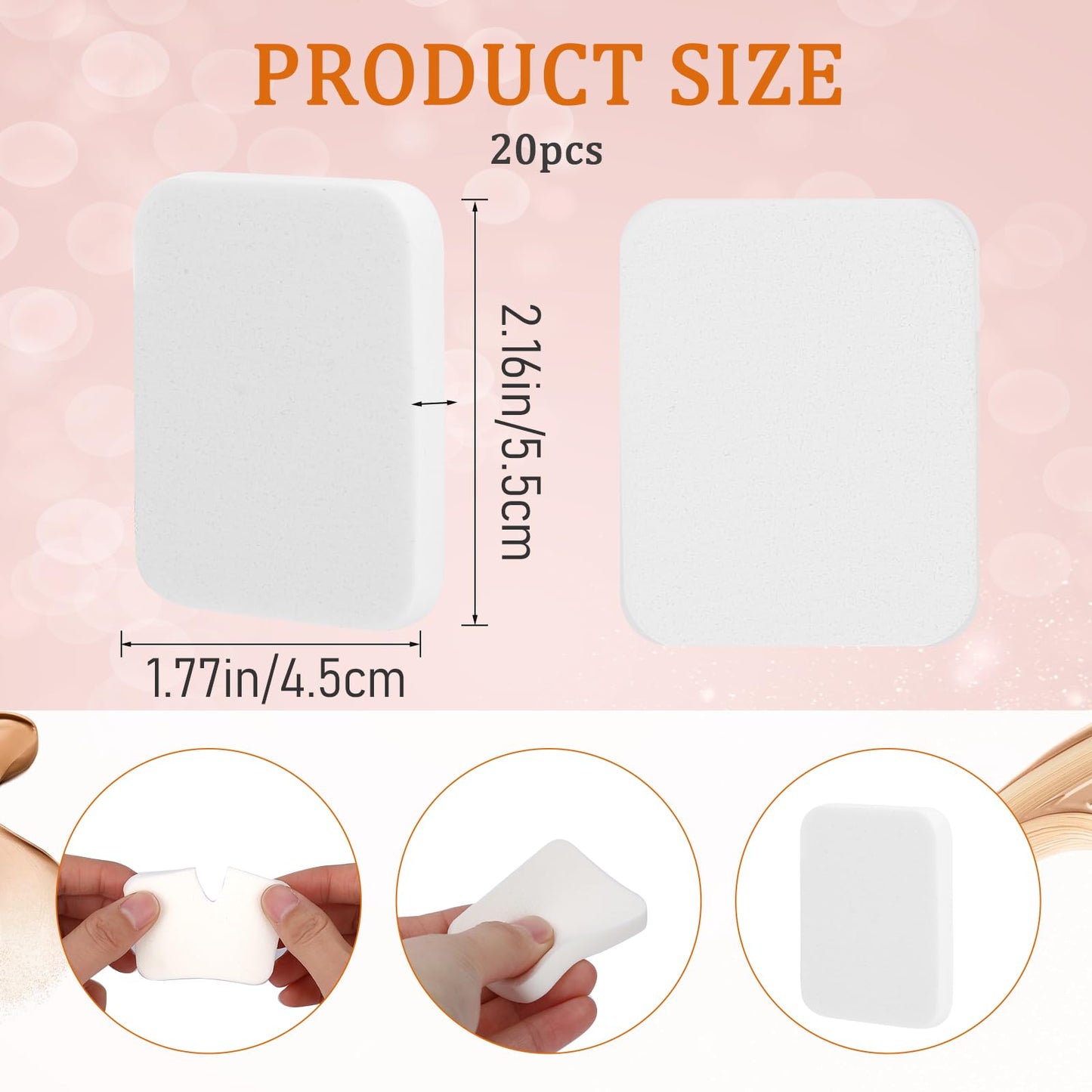 20Pcs White Makeup Cosmetic Sponge Square Make Up Facial Face Soft Sponge Cosmetic Puff Women Lady Beauty Makeup Foundation Powd
