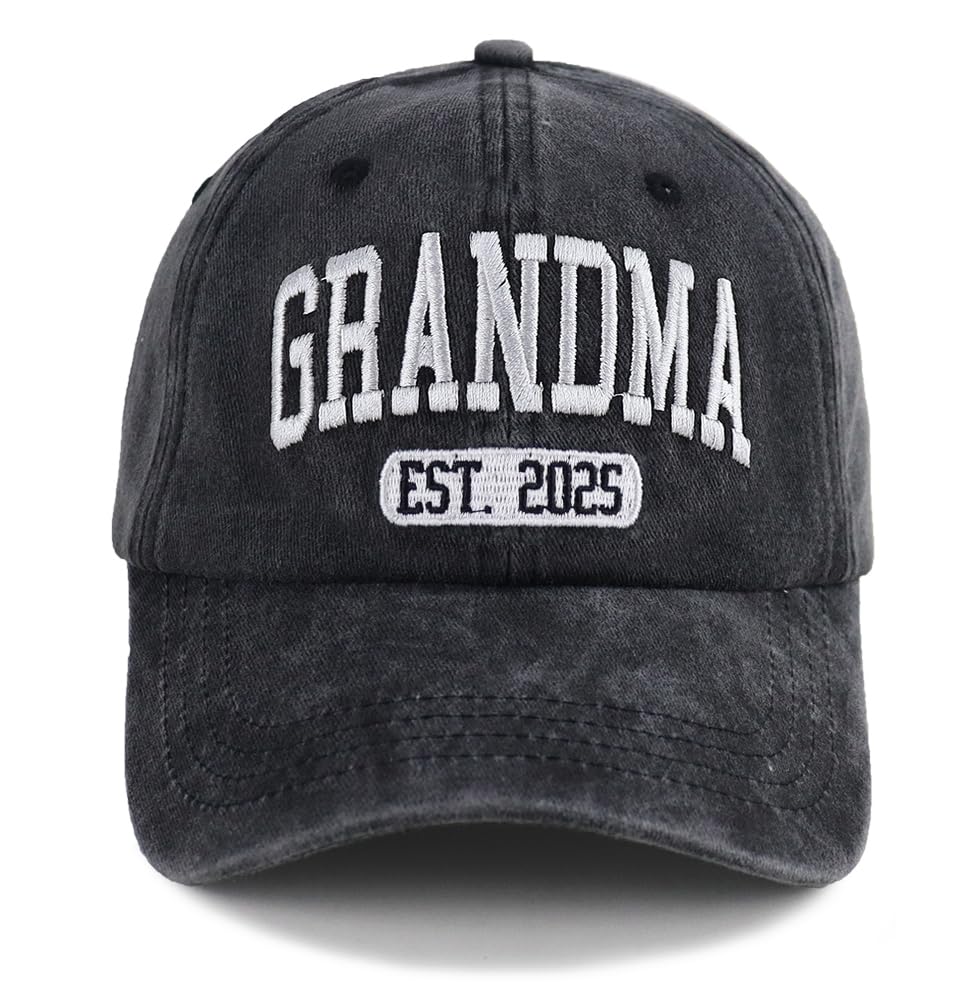 Grandpa and Grandma Est 2025 Hats for Men Women, New Grandparents Birthday Gifts for Baby Announcement, First Time Grandpa Grandma Baseball Cap Black