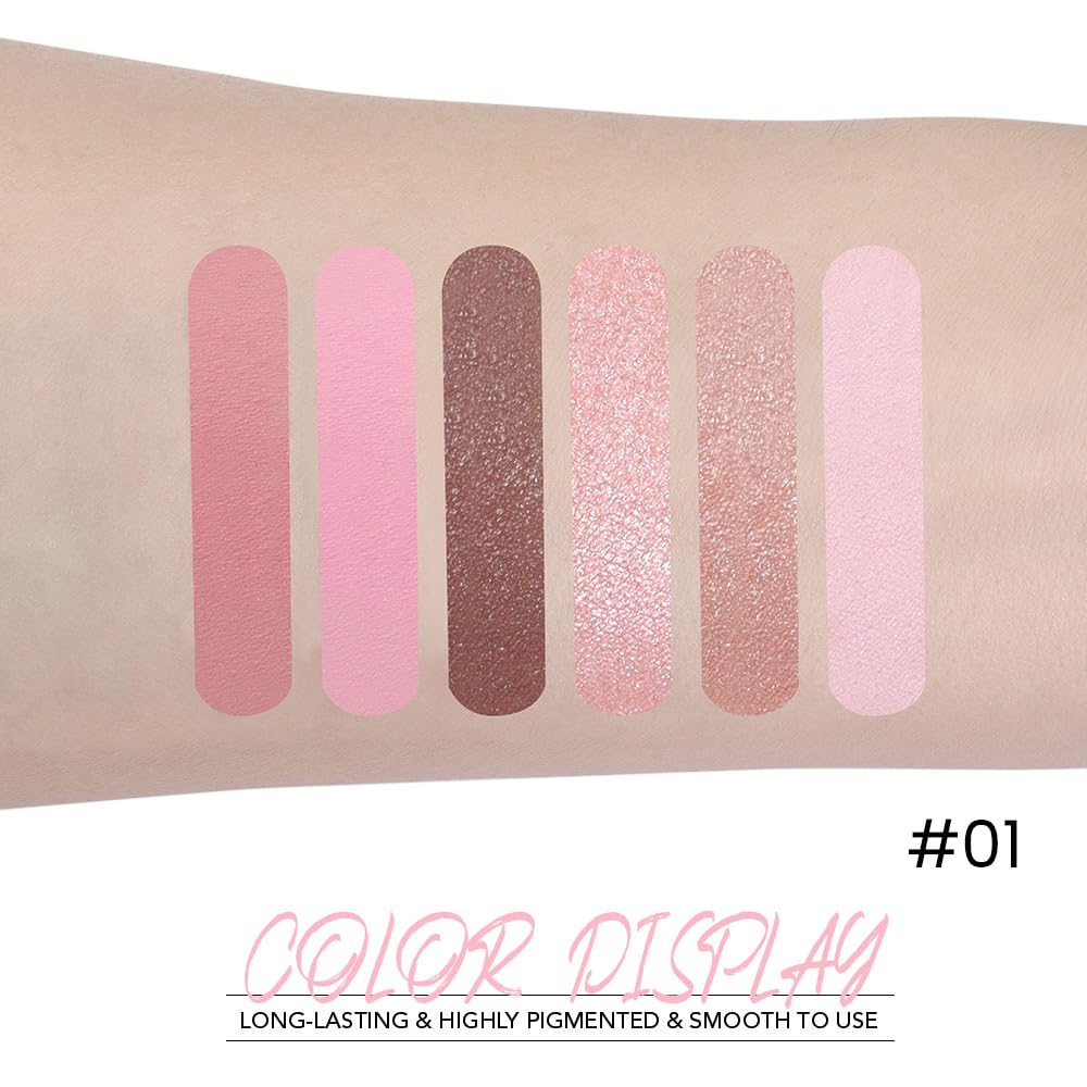 WanTuoluo 6-Color Pink Champange Brown Matte & Shimmer Eyeshadow Palette with Mirror - Highly Pigmented, Long-Lasting Eye Makeup