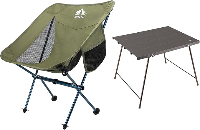 Night Cat Backpacking Chair Ultralight with Folding Camping Table Low Back Camping Chairs Foldable Portable Compact Suppor...
