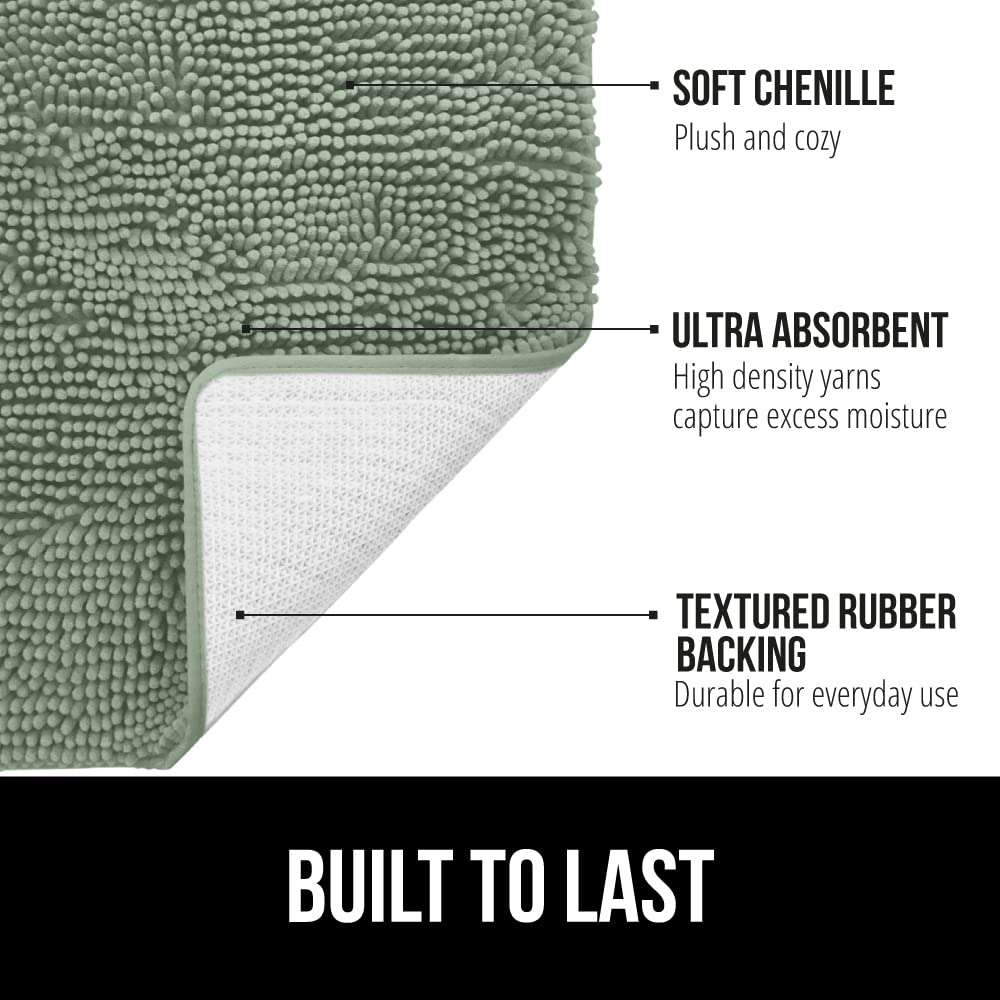 GORILLA GRIP Bath Rug Mat, Soft Absorbent Chenille, Quick Dry Microfiber Mats, Rubber Backing Washable Shower Floor Rugs, Bathmat Runner, US Designed Bathroom Home Decor Accessories 24x17 Sage Green
