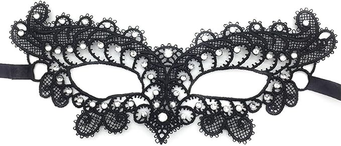 Hopodix Rhinestones Masquerade Mask for Women Black Lace Eyemask for Carnival Gothic masquerade party Venetian Mask Mardi ...