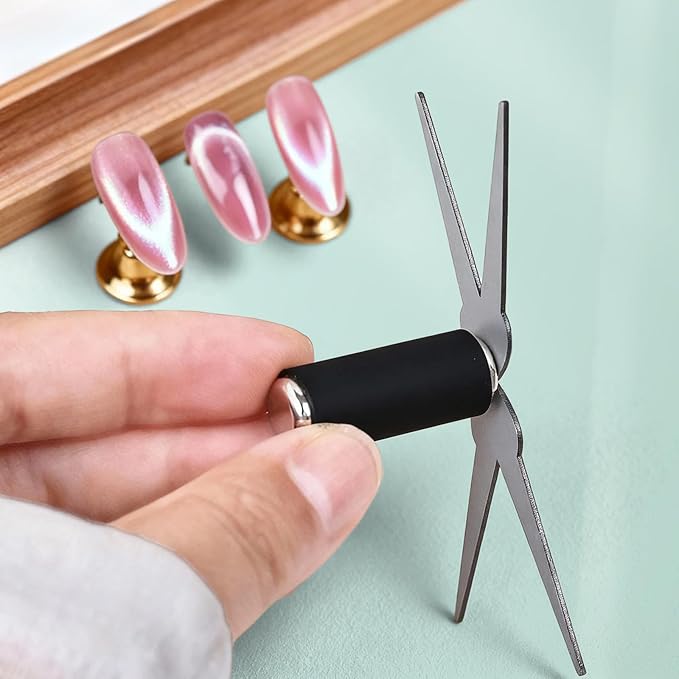 JERCLITY 1 Pieces Green Cat Eye Magnet for Nails 3 in 1 Heart Magnet for Cat Eye Gel Polish, Cylindrical Magnets with Scissor Shaped Tools for French Cat Eye Effect