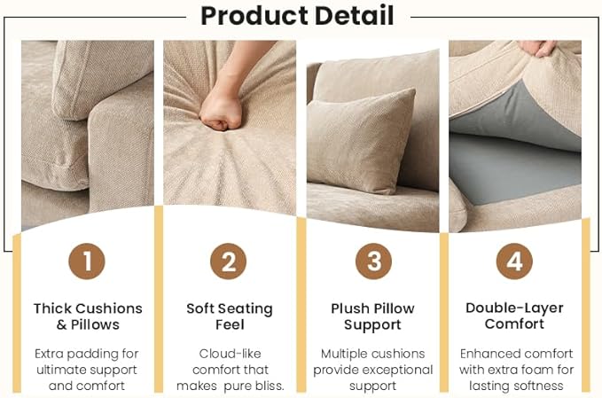 WJShome Cloud Couch for LivingRoom,190" U Shaped Modular Sectional Sofa with Ottoman,Down Filled 9 Seater Convertible Sleeper Sofa Bed Oversized Furniture Sets,Khaki