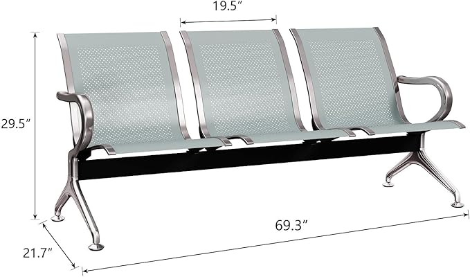 Kinsuite 3-Seat Waiting Room Chairs - Waiting Room Chairs with Arms Airport Reception Chairs Reception Bench, Lobby Bench Seating for Office, Business, Bank, Hospital, Silver