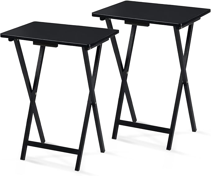 PJ Wood 2-Pack Folding TV Tray Set, Black - Collapsible Portable Snack Serving Tables, Home Furniture for Living Room, Bed...