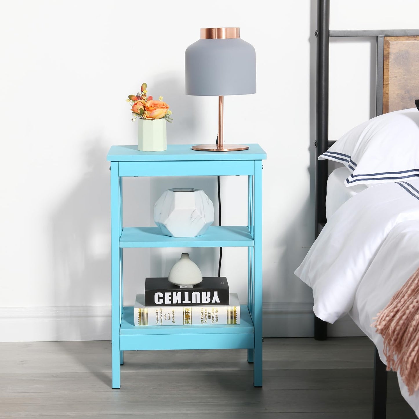 VECELO Modern Nightstands X-Design Side End Table Night Stand with Storage Shelf for Bedroom,Living Room,