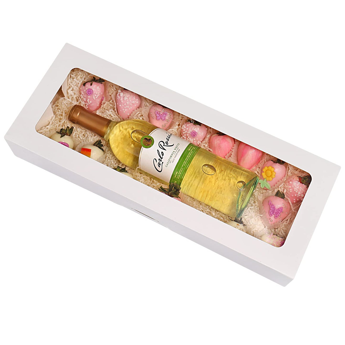 RIFMEAE 20-Pack 16" x 6.5" x 2.5" Cookie Boxes with Window, White Bakery Boxes, Strawberry boxes, Long Treat Boxes for Strawberries and Pastries