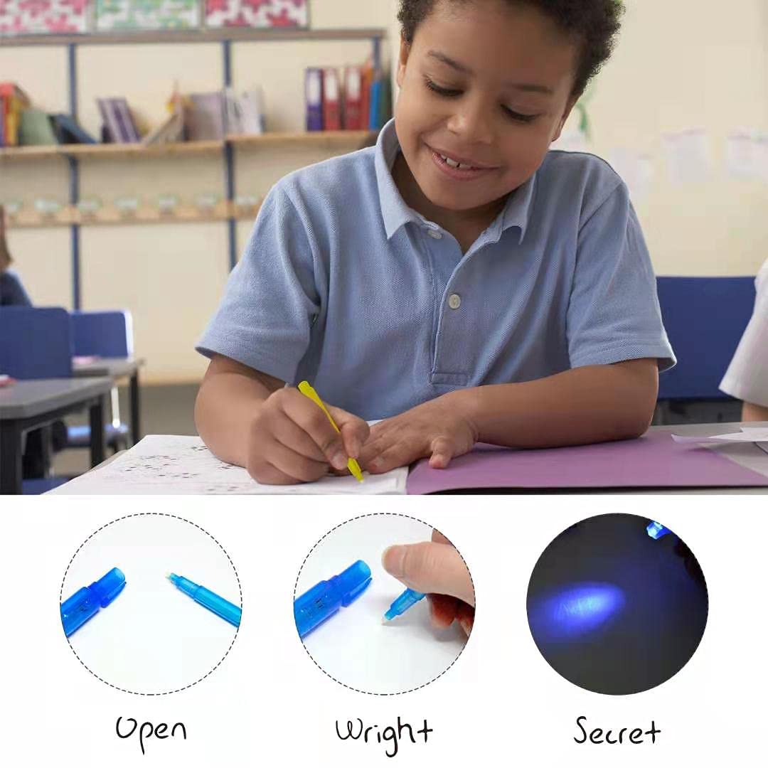 EODVICS Invisible Ink Pens with UV Light for Kids, 30Pcs Magic Spy Pen for Secret Message, Birthday Party, New Year Eve Party, Halloween, Valentine's Day, and Kids Christmas Goodies Bags Toy
