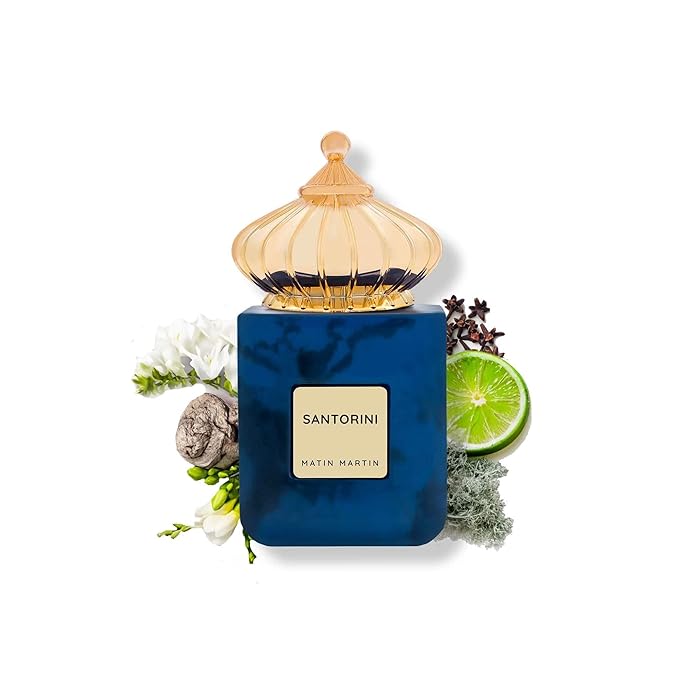 Matin Martin Santorini for Unisex - Arabian Perfume for Women & Men - Long Lasting Spicy Woody Fragrance with Citrus, Floral, Musk, Fresh, Moss Notes - Arabic Cologne - Travel Size - 3.4 oz EDP Spray
