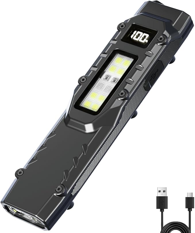 Ciwuzxs EDC Tactical Flashlight DT007, Compact 7 Mode Pocket LED Flashlight - 1500LM, USB-C Rechargeable Digital Display, ...