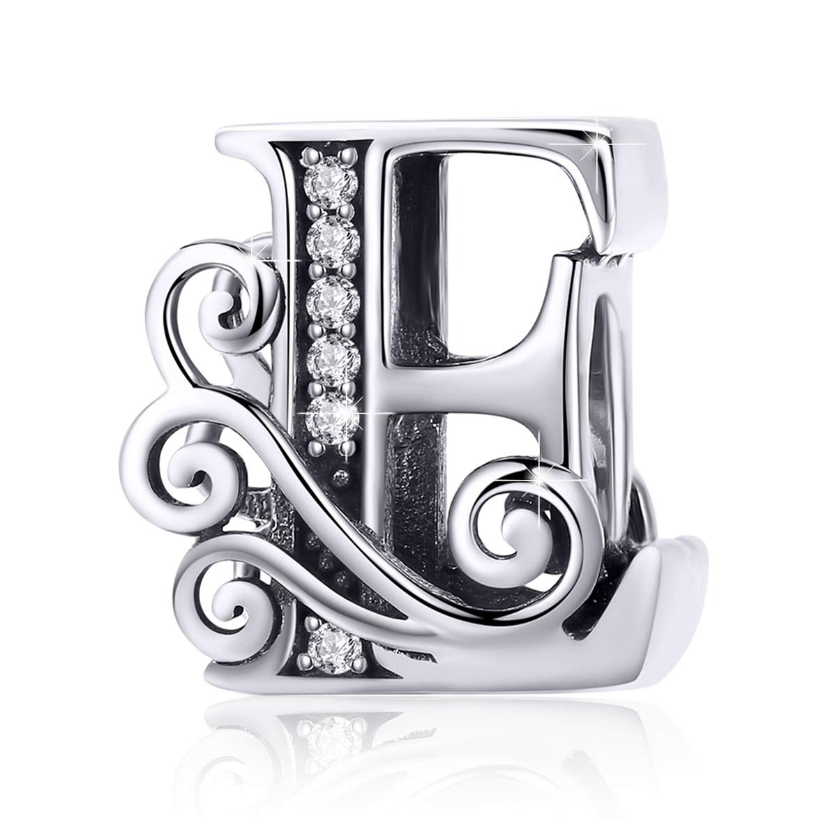 BISAER 925 Sterling Silver Initial Letter E Charms for Bracelets Alphabet Beads Charm Jewelry Gifts