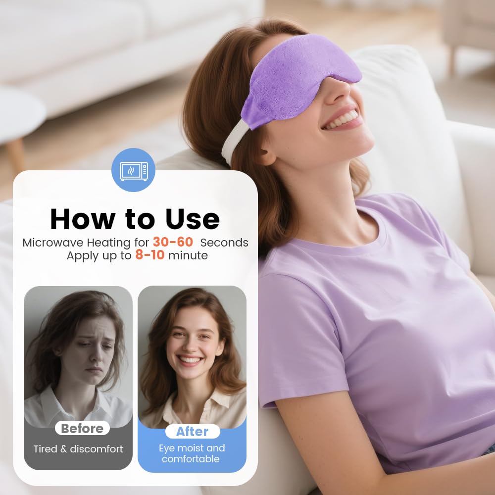 Heated Eye Mask for Dry Eyes, Steam Warm Compress for Dry Eyes, Work with Relieve, Blepharitis & Stye Treatment (Purple)