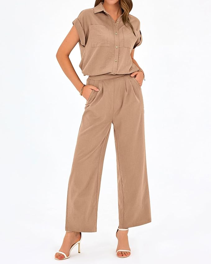 PRETTYGARDEN Womens 2 Piece sets Summer Cap Sleeve Tops Palazzo Pants Dressy Casual Vacation Travel Outfits Tracksuits