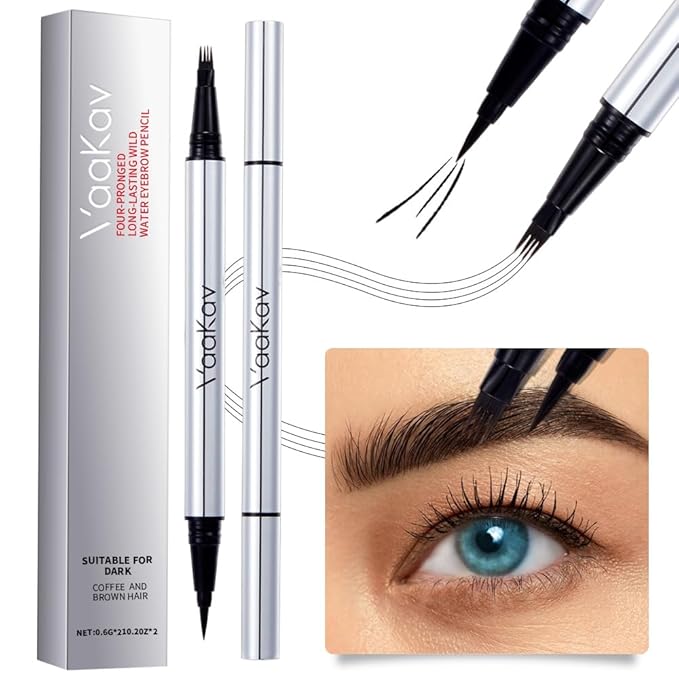 Dual-Ended Microblading Eyebrow Pencil for Women, 2 in 1 Liquid Eyebrow Pencil with Microblading Pen, Shaped Fill HairLike Waterproof Lasting Eyebrows(02 CARAMEL BROWN)