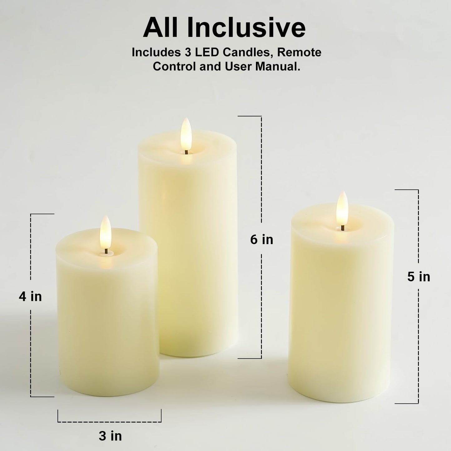 Stmarry Ivory Flameless Candles with Remote and Timer, Real Wax Made LED Pillar Candles Battery Operated with 3D Flickering Flame - 3" x 4", 3" x 5", 3" x 6" - Set of 3