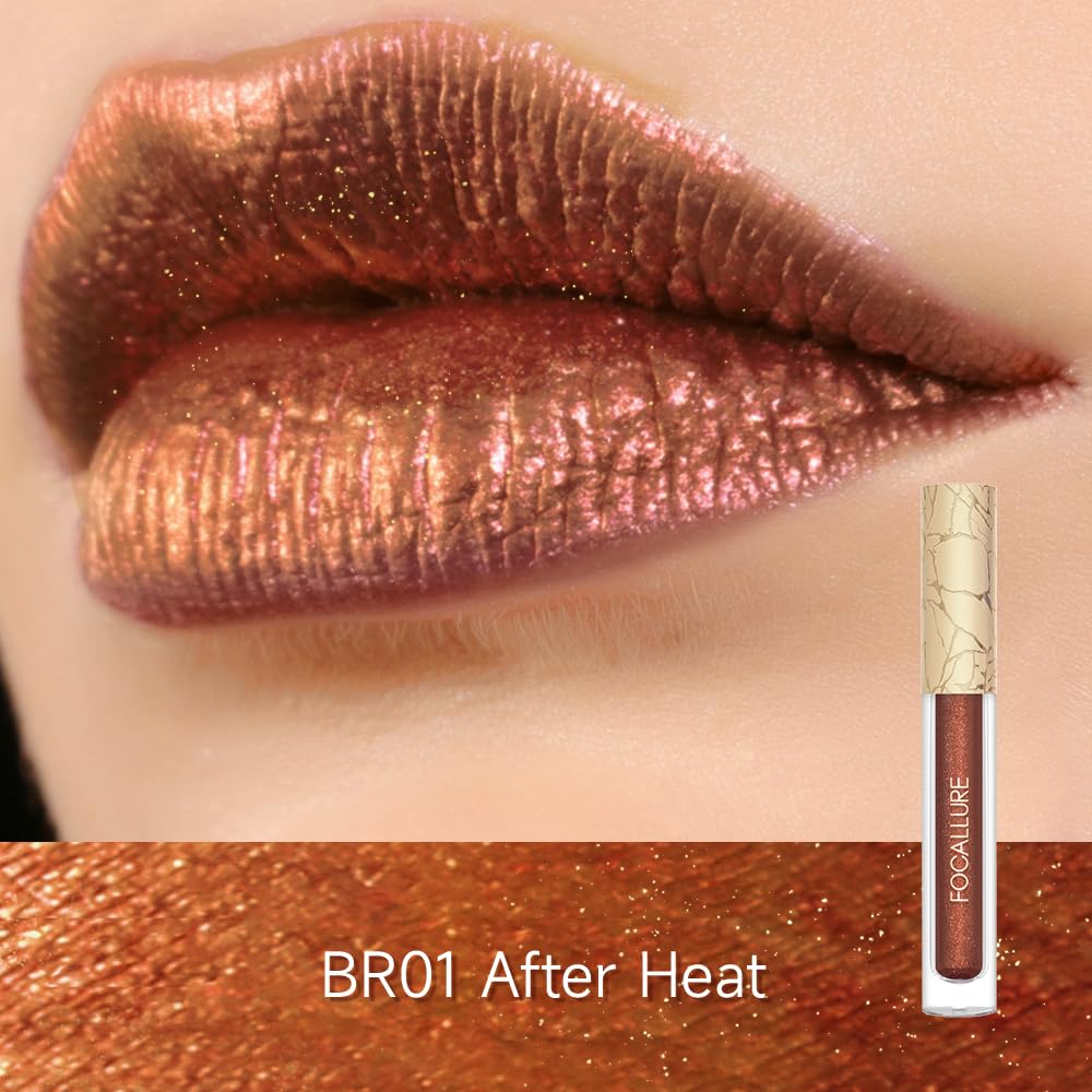 FOCALLURE Metallic Liquid Lipstick,Non Stick Cup Lip Gloss,High Impact Lip Color with Transfer-proof Wear,Long Lasting & Waterproof Lipstick Makeup for Women,After Heat