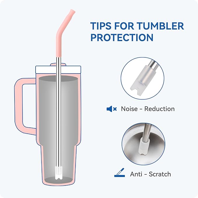 Reusable Metal Straws with Silicone Tip for Stanley 30oz,Stainless Steel Drinking Straws for 30oz Tumbler,3 Straight Tubes & 6 Tips& 1 Cleanr Brush (Tropical Teal)
