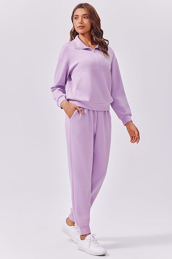 PINSPARK 2 Piece Sets for Women 2025 Fall Travel Outfits Long Sleeve Tracksuit Joggers Sets Half Zip Sweatsuit Matching Set