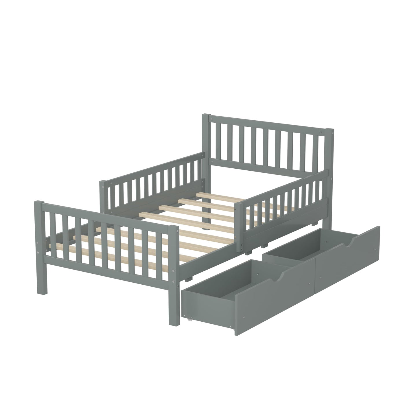 Bellemave Twin Bed Frames for Kids, Twin Bed Frame with Storage Drawers,Twin Bed with Rails, Kids Twin Bed, Twin Bed Frame for Boys/Girls/Adults， Gray
