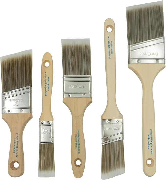 Pro Grade, Paint Brushes, 5-Piece, Paint Brush Set: Flat & Angle Brushes for Latex and Oil Paints, Stains, Interior & Exte...