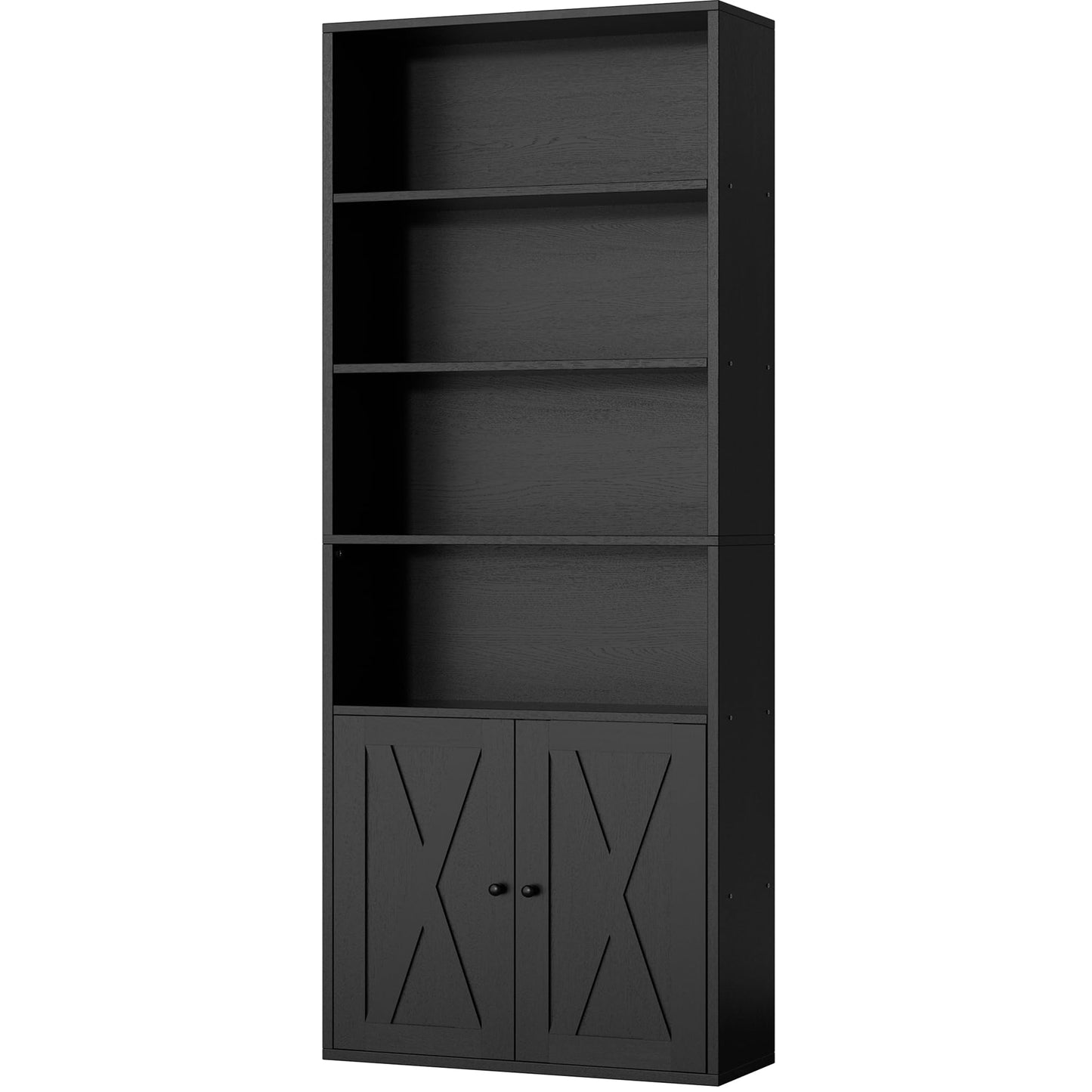 Shintenchi Bookshelf, Industrial Bookshelves and Bookcases with Doors Floor Standing 6 Shelf Display Storage Shelves 70.6 inches Tall Bookcase for Home Office, Living Room (Black)