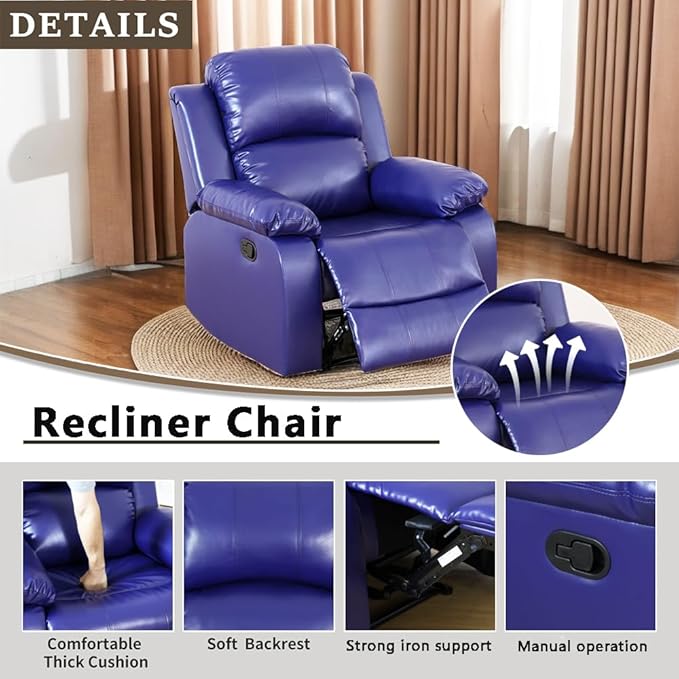 A Ainehome Living Room Furniture Set Leather Recliner Sofa Set Loveseat Chair Furniture Sofa Set for Living Room/Small Space/Rv/House/Office/Theater Seating (A-Blue Leather, Chair)