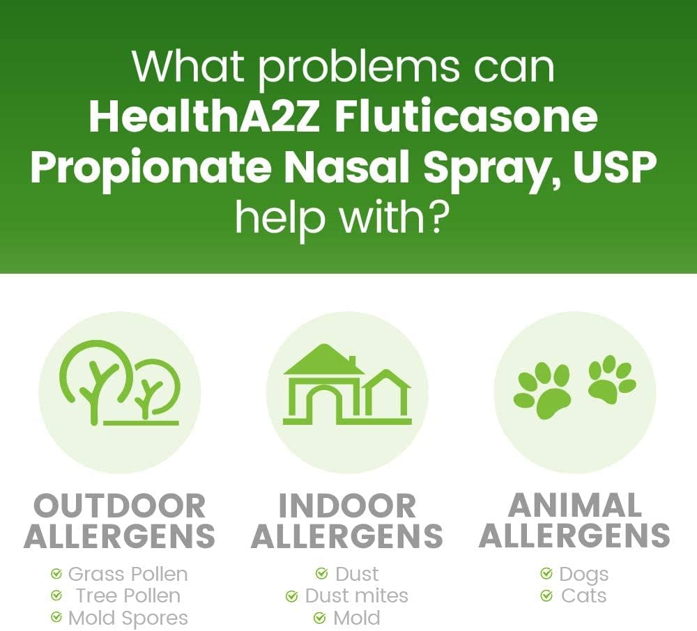 HealthA2Z® Fluticasone Propionate Nasal Sprays | Allery Relief Spray | Runny Nose | Nasal Congestion | Sneezing | Itchy Watery Eyes | 24 Hour Allergy Relief | (2 Packs)