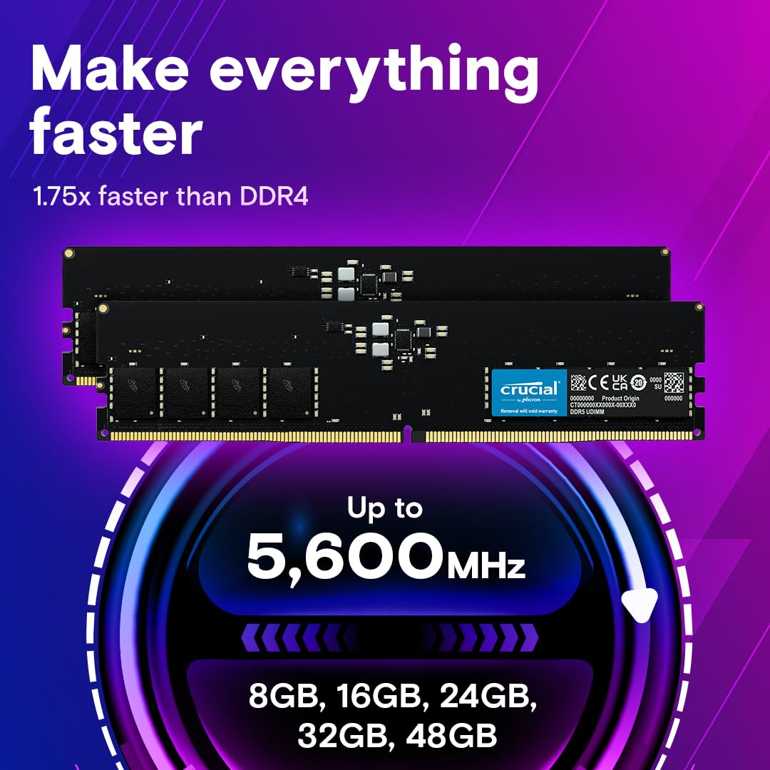 Crucial 32Gb Ddr5 Ram Kit (2X16Gb), 4800Mhz (Pc5-38400) Cl40 Desktop Memory, Udimm 288-Pin, Compatible With 13Th Gen Intel Core