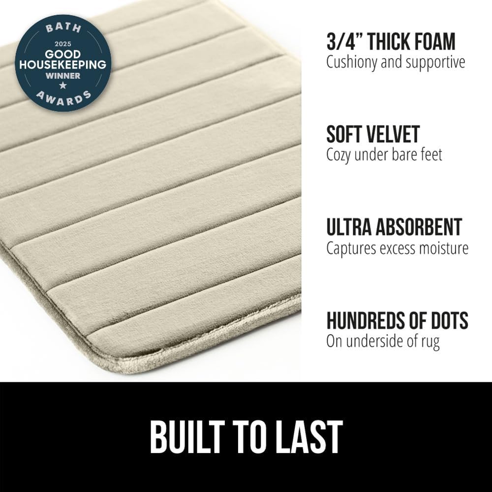 GORILLA GRIP Memory Foam Bath Mat, Soft Absorbent US Designed Bathroom Rug, Gripping Dots Machine Washable Bathmat, Cushioned Floor Mats, Shower Sink Rugs Room Décor Accessories, 42x24 Champagne