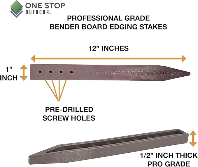 (100 Pack) - Heavy Duty 12" Long x 1/2" Inch Thick, Brown Landscape Lawn & Garden Border Edging Stakes - Easy Install Terrace & Bender Board