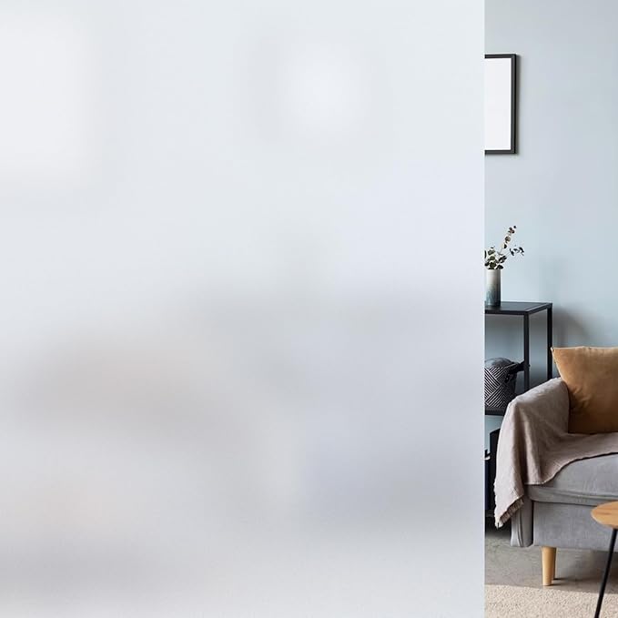 LUTE Window Privacy Film, Frosted Glass Window Film for Bathroom, Static Cling Removable Heat Control Glass Coverings, Non Adhesive Opaque Door Sticker for Home Office (Pure, 35.4" x 157.4")
