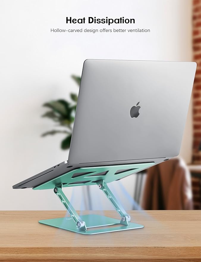 Aoviho Adjustable Laptop Stand for Desk,Portable Laptop Stand Holder and Riser,Foldable Aluminum Notebook Computer Stands for MacBook Air Pro HP Lenovo Dell Samsung, 10-15.6 inch (Fresh Green)