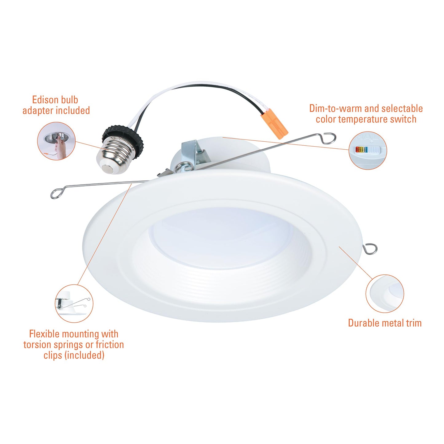 HALO 5/6 inch LED Recessed Light Trim with Selectable Color Temperature 2700K-5000K Dimmable Wet Location Indoor Outdoor Downlight Retrofit RL56069FSD2W1EWH