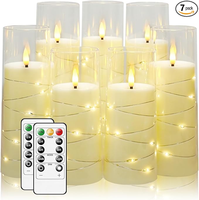 Flameless Candles,with Embedded Star String, Battery Operated Candles Flickering LED Pillar Candles with Remote Control an...